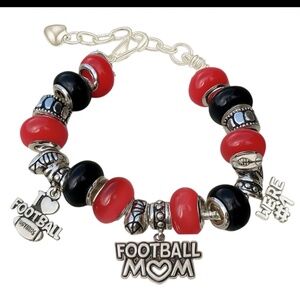 COPY - Football Mom Beaded Charm Bracelet - Yellow and Green Beads
